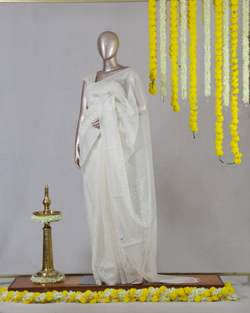 Ivory Chanderi Brocade Onam Saree