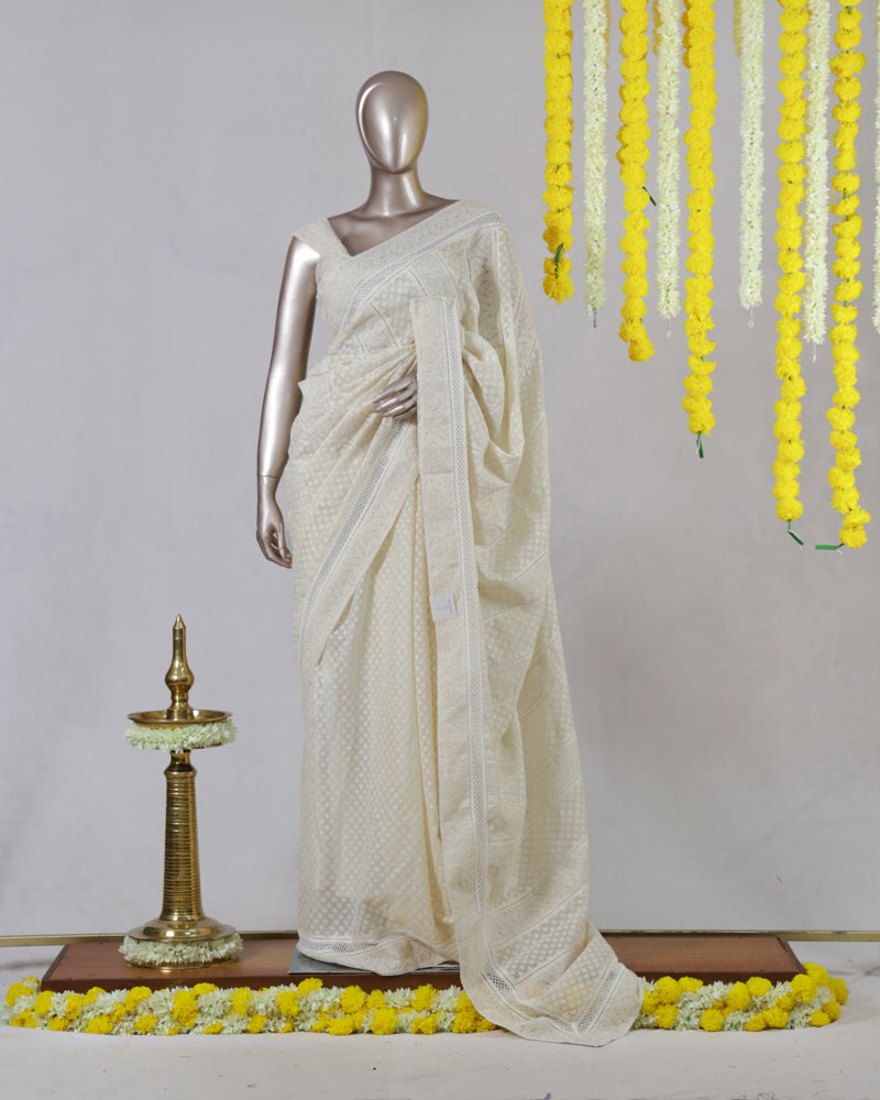 Ivory Chanderi Jacquard Onam Saree