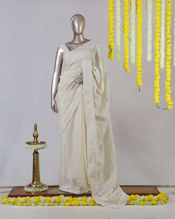 Ivory Chanderi Jacquard Onam Saree