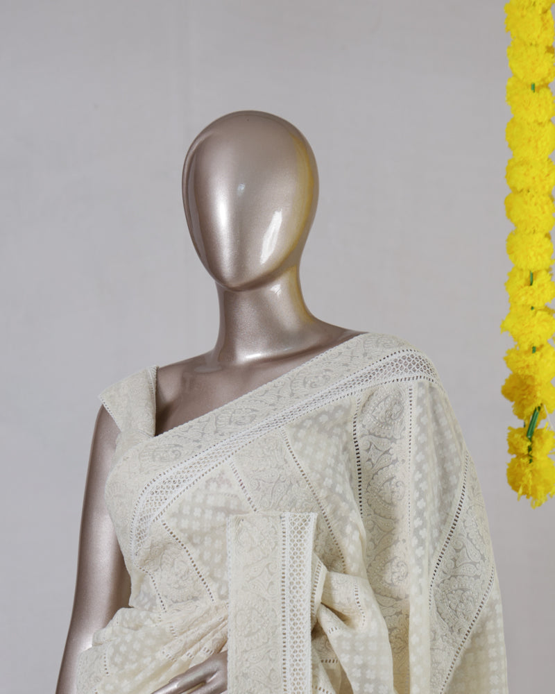 Ivory Chanderi Jacquard Onam Saree