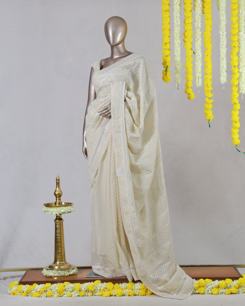 Ivory Chanderi Jacquard Onam Saree