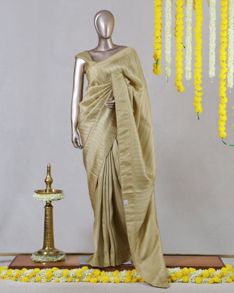 Golden Striped Banarasi Onam Saree