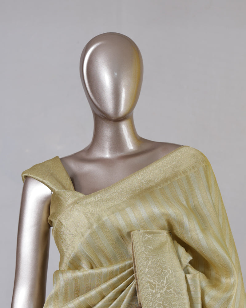 Golden Striped Banarasi Onam Saree