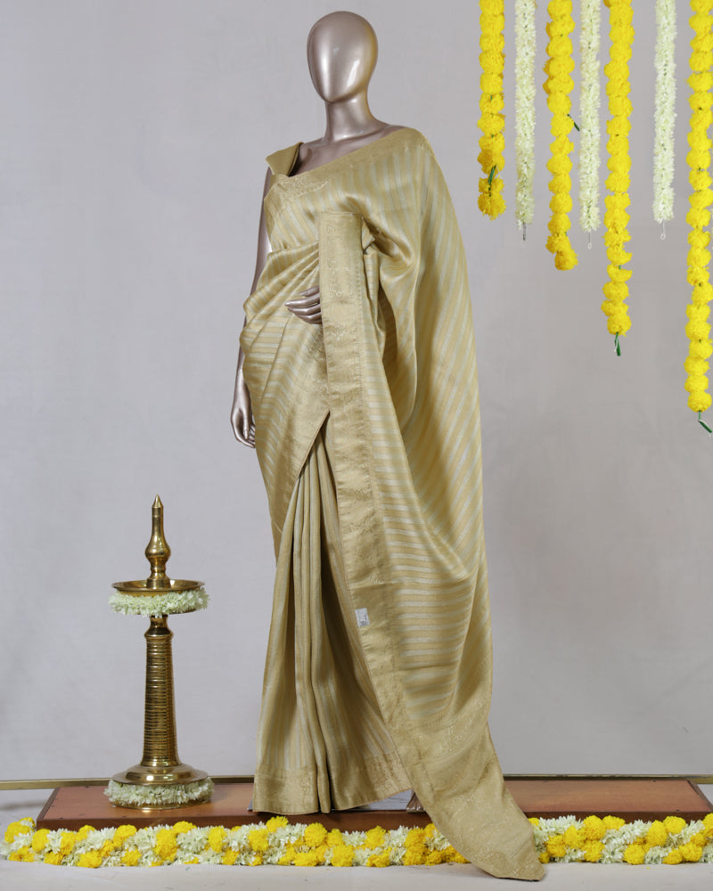 Golden Striped Banarasi Onam Saree
