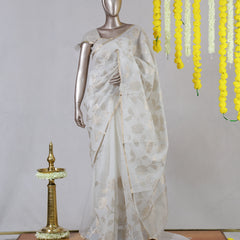 Ivory Floral Appliqué Organza Onam Saree