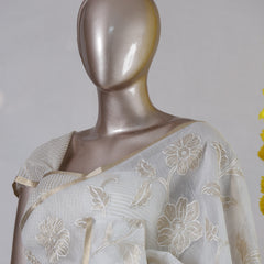 Ivory Floral Appliqué Organza Onam Saree