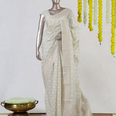 Ivory Chanderi jacquard Onam Saree