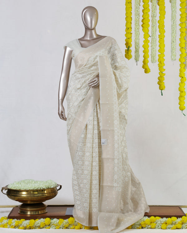 Ivory Chanderi jacquard Onam Saree