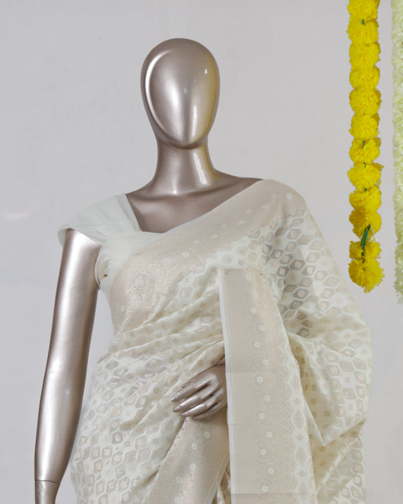 Ivory Chanderi jacquard Onam Saree
