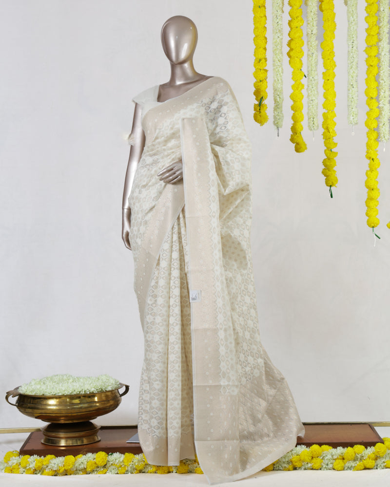 Ivory Chanderi jacquard Onam Saree