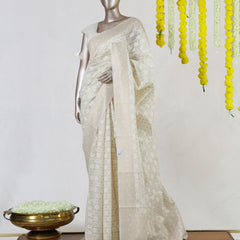 Ivory Chanderi jacquard Onam Saree