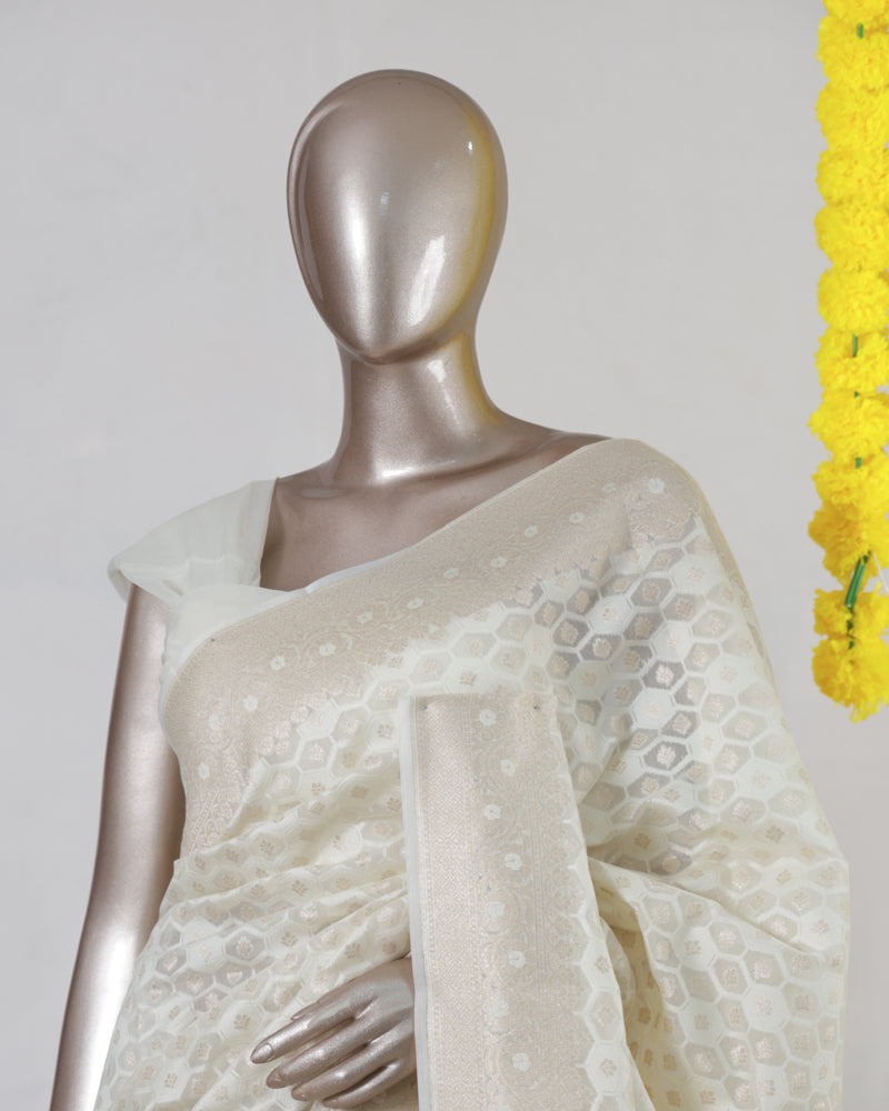 Ivory Chanderi jacquard Onam Saree