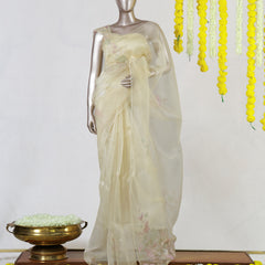 Product Name: Premium Floral Embroidered Organza Onam Saree