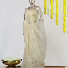 Product Name: Premium Floral Embroidered Organza Onam Saree