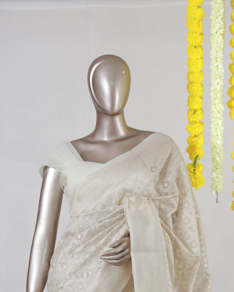 Ivory Chanderi &nbsp;jacquard Onam Saree