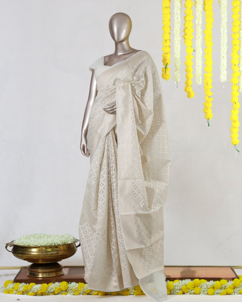 Ivory Chanderi &nbsp;jacquard Onam Saree