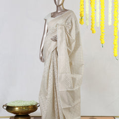 Ivory Chanderi &nbsp;jacquard Onam Saree