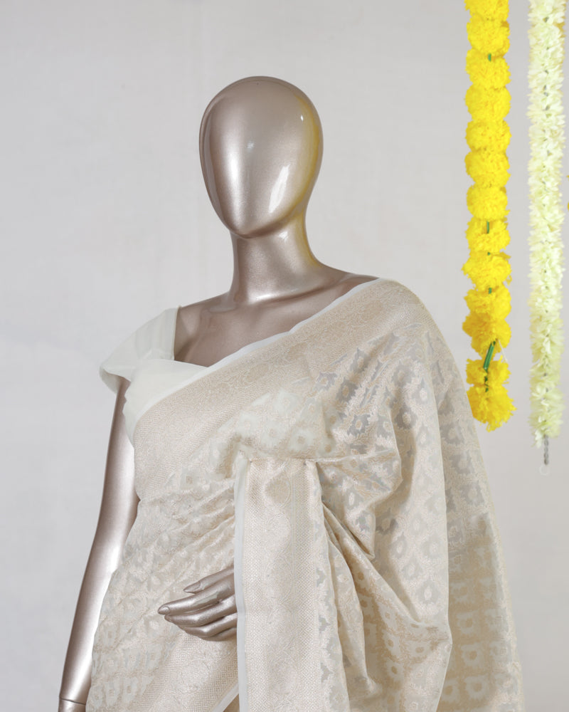 Ivory Chanderi &nbsp;jacquard Onam Saree