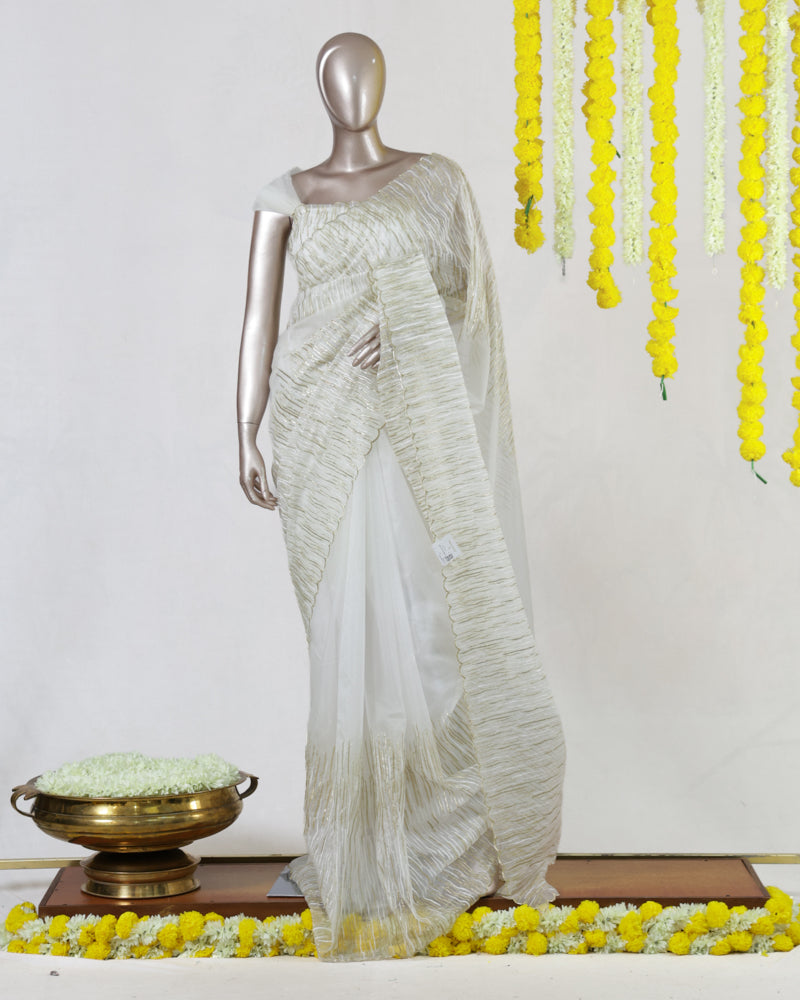 Ivory Organza Semi-Turkish Onam Saree