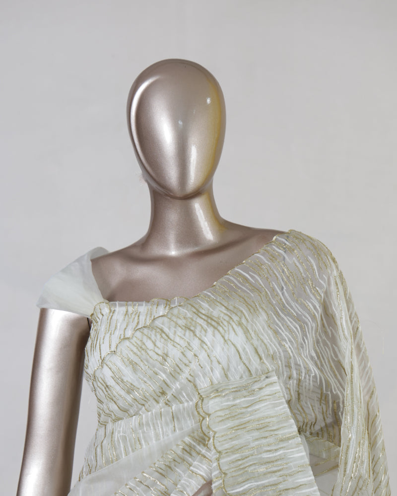 Ivory Organza Semi-Turkish Onam Saree