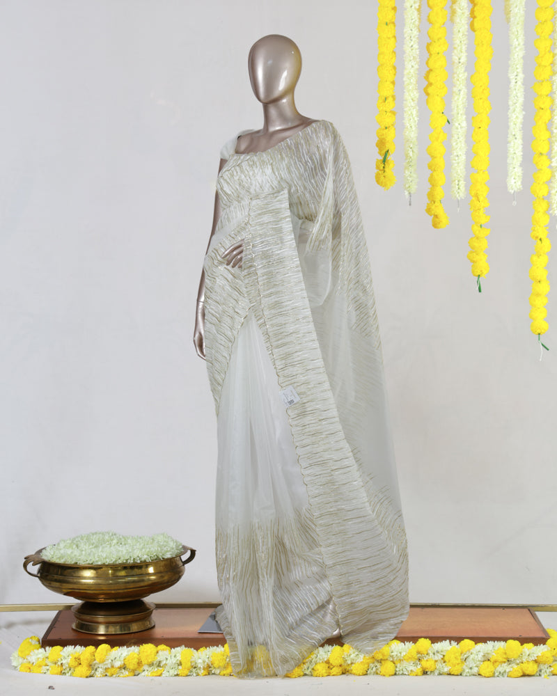 Ivory Organza Semi-Turkish Onam Saree