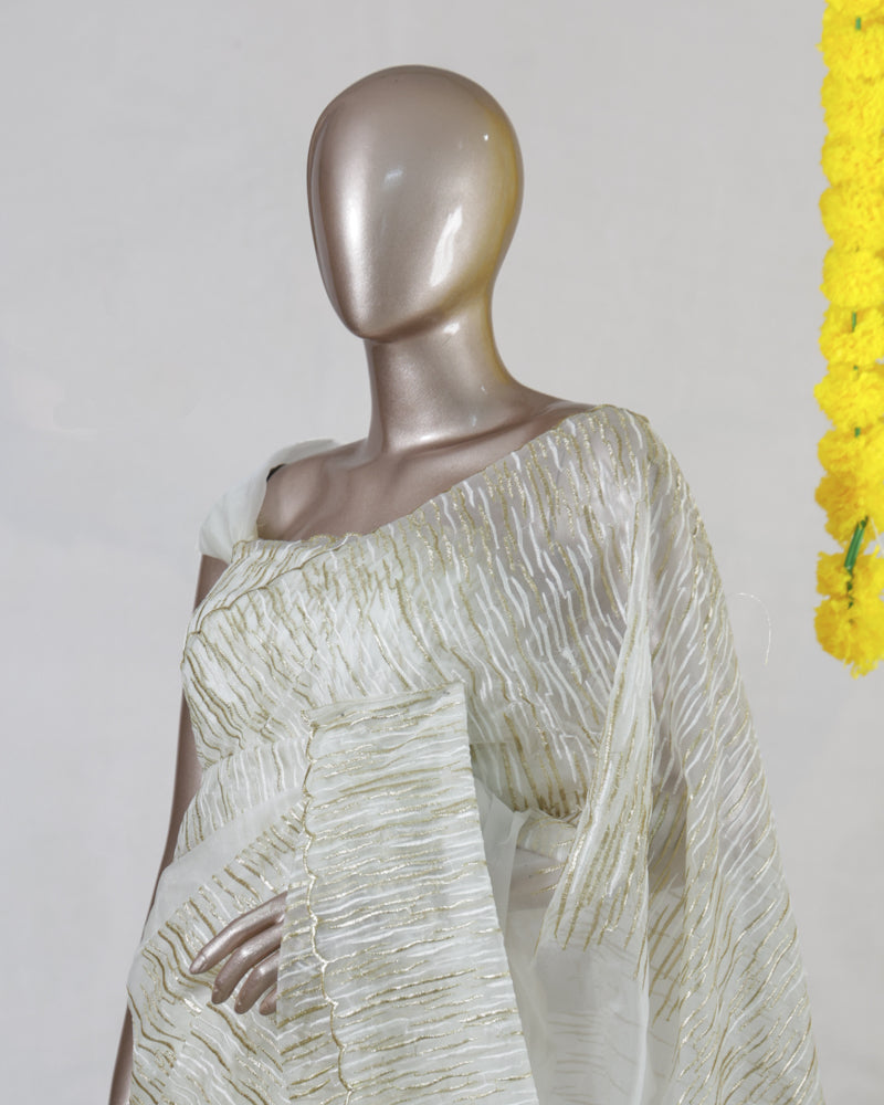 Ivory Organza Semi-Turkish Onam Saree