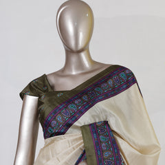 Ivory Semi Matka Printed Onam Saree