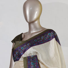 Ivory Semi Matka Printed Onam Saree