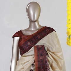 Ivory Semi Matka Printed Onam Saree