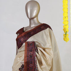 Ivory Semi Matka Printed Onam Saree