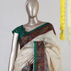 Ivory Semi Matka Printed Onam Saree