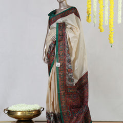 Ivory Semi Matka Printed Onam Saree