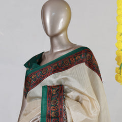 Ivory Semi Matka Printed Onam Saree