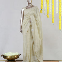 Ivory Pure Chanderi Crochet Onam Saree
