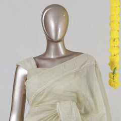 Ivory Pure Chanderi Crochet Onam Saree