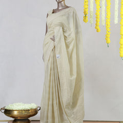 Ivory Pure Chanderi Crochet Onam Saree