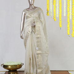 Ivory Organza Golden Appliqué Onam Saree