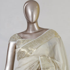 Ivory Organza Golden Appliqué Onam Saree