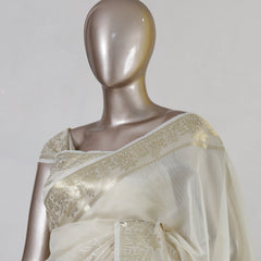 Ivory Organza Golden Appliqué Onam Saree
