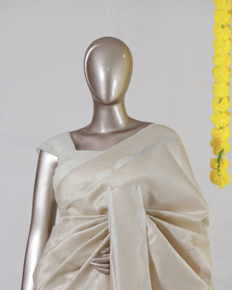 Ivory Chanderi Brocade Onam Saree