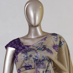 Beige Paper Silk Floral Printed Onam Saree
