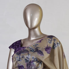 Beige Paper Silk Floral Printed Onam Saree