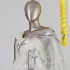 Ivory Pure Kora Organza Jamdani Saree
