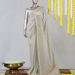 Ivory Dyeable Banarasi Polka Dot Saree