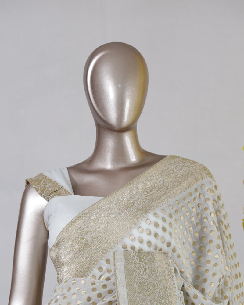 Ivory Dyeable Banarasi Polka Dot Saree