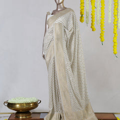 Ivory Dyeable Banarasi Polka Dot Saree