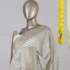 Ivory Dyeable Banarasi Polka Dot Saree
