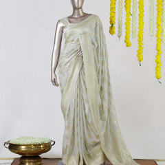 Ivory Pure Georgette Banarasi Onam Saree