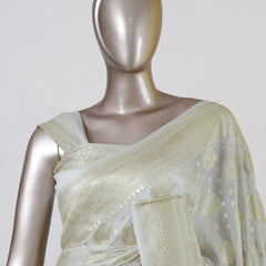 Ivory Pure Georgette Banarasi Onam Saree