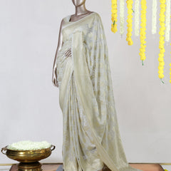 Ivory Pure Georgette Banarasi Onam Saree